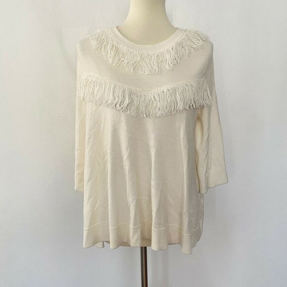 Kate Spade Womens Fringe Pullover Sweater Wool Blend White L Large - Picture 2 of 8